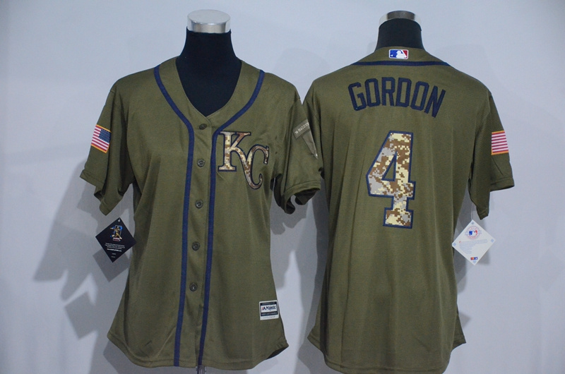 Womens 2017 MLB Kansas City Royals #4 Gordon Green Salute to Service Stitched Baseball Jersey->women mlb jersey->Women Jersey